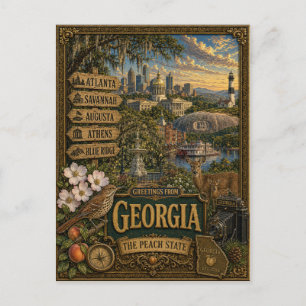 Grüße aus Georgia Vintage Retro Kunst Postkarte