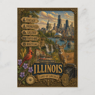 Grüße aus Illinois Vintage Retro Kunst Postkarte
