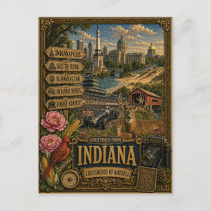 Grüße aus Indiana   Vintage Retro Kunst Postkarte