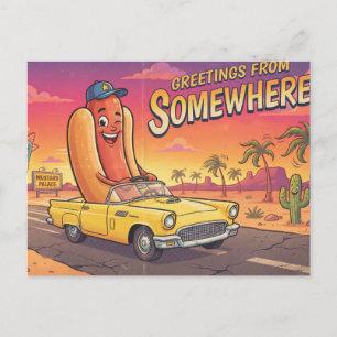 Grüße aus Irgendwo Vintage-Cartoon-Hotdog Postkarte
