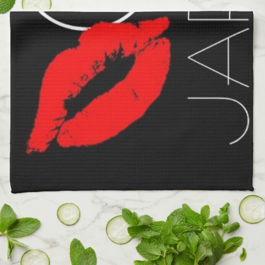 Grüße aus Japan Red Lipstick Kiss Black Geschirrtuch (Gefaltet)