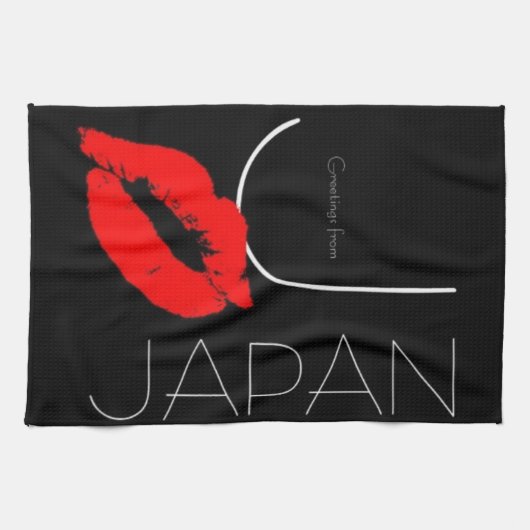 Grüße aus Japan Red Lipstick Kiss Black Geschirrtuch (Horizontal)