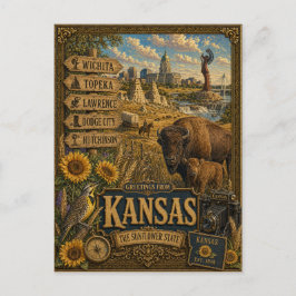 Grüße aus Kansas | Vintage Retro Kunst Postkarte