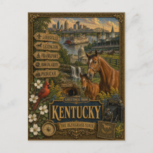 Grüße aus Kentucky   Vintage Retro Kunst Postkarte