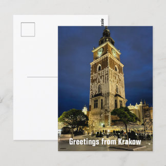 Grüße aus Krakau Tower Night Polen Postkarte