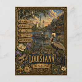 Grüße aus Louisiana | Vintage Retro Kunst Postkarte