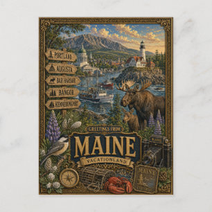 Grüße aus Maine Vintage Retro Kunst Postkarte