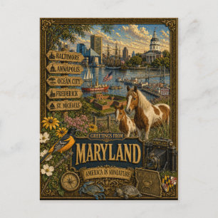 Grüße aus Maryland Vintage Retro Kunst Postkarte