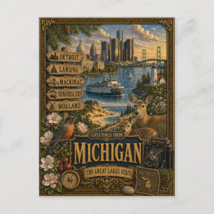 Grüße aus Michigan Vintage Retro Kunst Postkarte