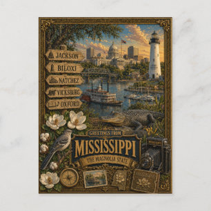 Grüße aus Mississippi Vintage Retro Kunst Postkarte