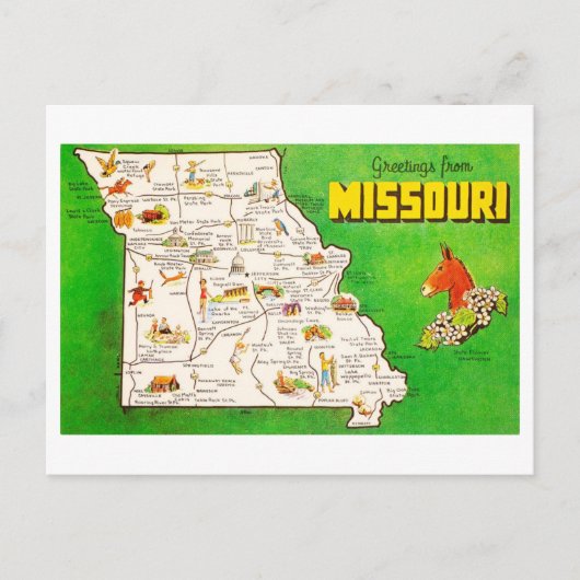 Grüße aus Missouri Vintag Map Postkarte (Vorderseite)