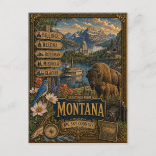 Grüße aus Montana Vintage Retro Kunst Postkarte
