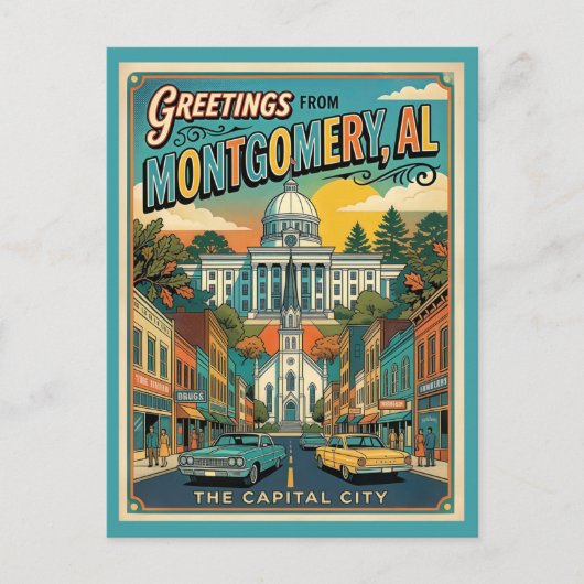 Grüße aus Montgomery AL Retro Postkarte (Vorderseite)
