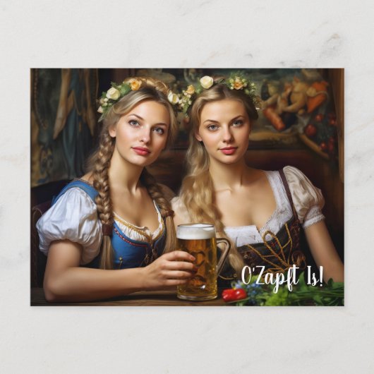 Grüße aus München! Bierzeltstimmung. Dirndl Postkarte (Vorderseite)