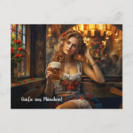 Grüße aus München! Bierzeltstimmung. Dirndl Postkarte