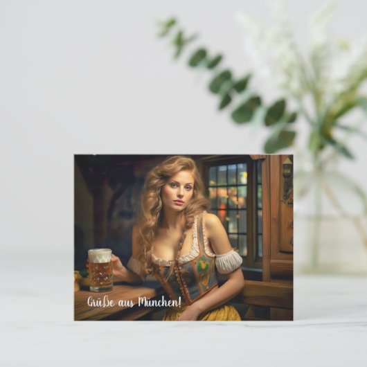Grüße aus München! Bierzeltstimmung Postkarte (Stehend Vorderseite)