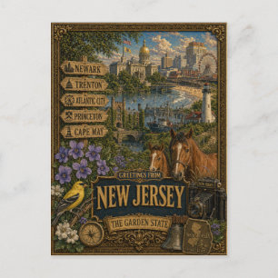 Grüße aus New Jersey   Vintage Retro Kunst Postkarte
