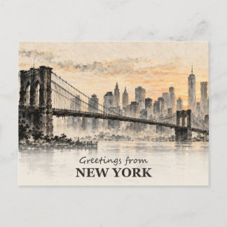 Grüße aus New York Brooklyn Bridge Ink Wash Postkarte