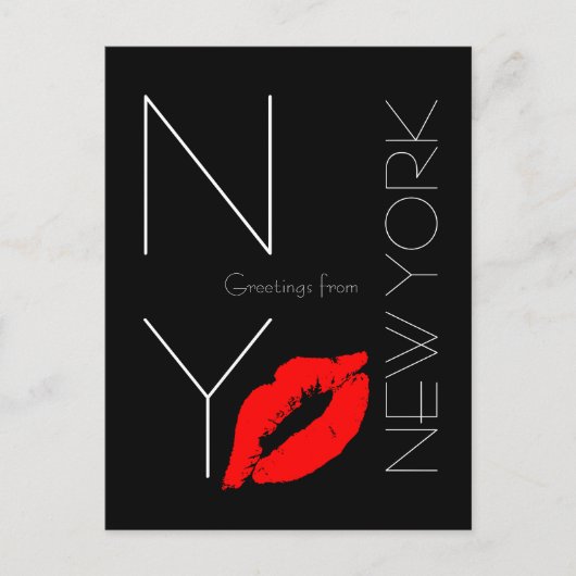 Grüße aus New York Red Lipstick Kiss Black Postkarte (Vorderseite)
