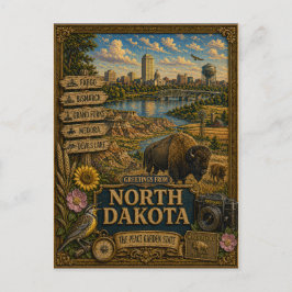 Grüße aus North Dakota | Vintage Retro Kunst Postkarte