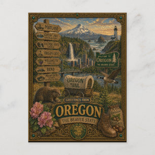 Grüße aus Oregon Vintage Retro Kunst Postkarte
