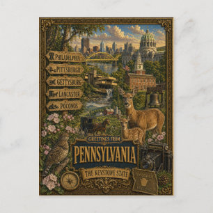 Grüße aus Pennsylvania   Vintage Retro Kunst Postkarte