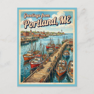 Grüße aus Portland Maine im Vintage-Stil Postkarte