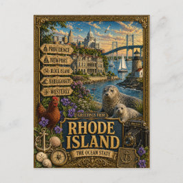 Grüße aus Rhode Island | Vintage Retro Kunst Postkarte
