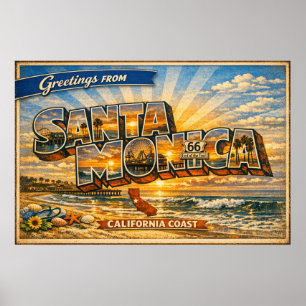 Grüße aus Santa Monica Vintage Postkarte Poster