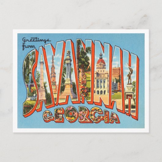 Grüße aus Savannah, Georgia Vintage Travel Postkarte (Vorderseite)