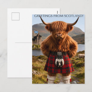 "Grüße aus Schottland" Highland-Cow-Design Feiertagspostkarte