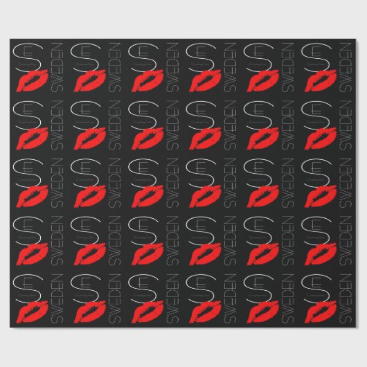 Grüße aus Schweden Red Lipstick Kiss Black Geschenkpapier (Flach)