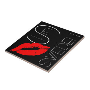 Grüße aus Schweden Red Lipstick Liebe Kiss Black Fliese