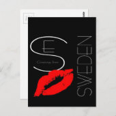 Grüße aus Schweden Red Lipstick Liebe Kiss Black Postkarte (Vorne/Hinten)