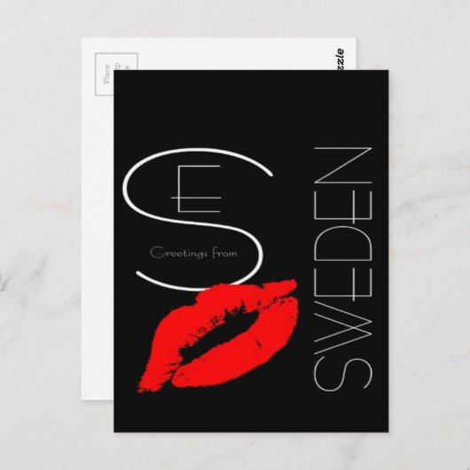 Grüße aus Schweden Red Lipstick Liebe Kiss Black Postkarte (Vorne/Hinten)