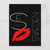 Grüße aus Schweden Red Lipstick Liebe Kiss Black Postkarte (Vorderseite)