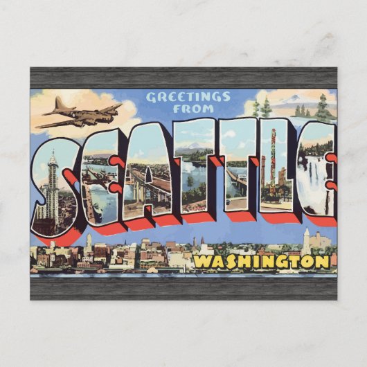 Grüße aus Seattle Washington, Vintag Postkarte (Vorderseite)