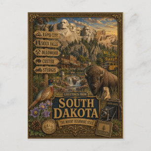 Grüße aus South Dakota Vintage Retro Kunst Postkarte