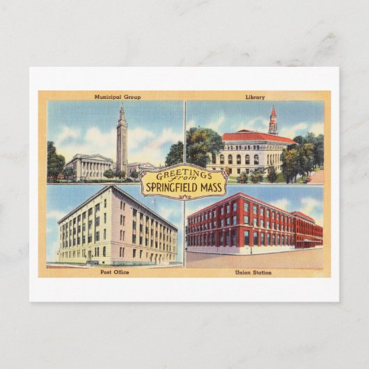 Grüße aus Springfield, Mass, Vintage Travel Postkarte (Vorderseite)