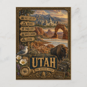Grüße aus Utah Vintage Retro Kunst Postkarte