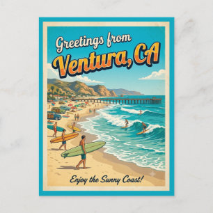 Grüße aus Ventura California Retro Surf Beach Postkarte
