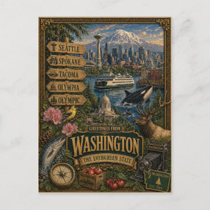 Grüße aus Washington Vintage Retro Kunst Postkarte