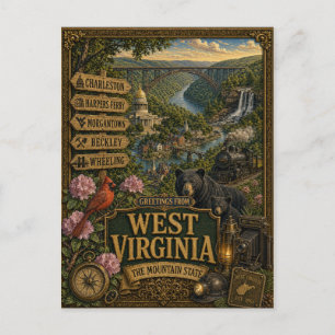 Grüße aus West Virginia   Vintage Retro Kunst Postkarte
