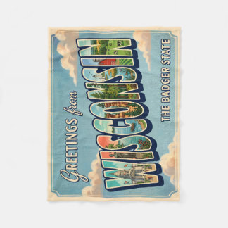 Grüße aus Wisconsin Vintage Travel Fleecedecke