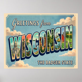 Grüße aus Wisconsin Vintage Travel Poster
