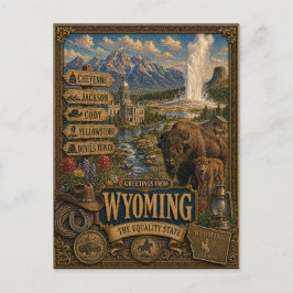 Grüße aus Wyoming | Vintage Retro Kunst Postkarte