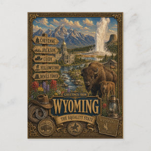 Grüße aus Wyoming   Vintage Retro Kunst Postkarte