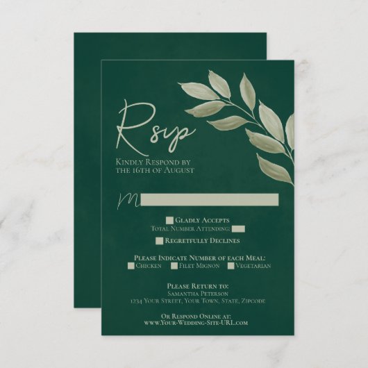 Grüße Blätter Hochzeit der Smaragdgrünen Wasserfar RSVP Karte (Vorne/Hinten)