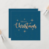 Grüße Blue Gold Typografie Frohe Weihnachten Karte (Vorderseite/Rückseite Beispiel)