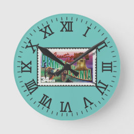 Grüße der Briefmarke Pennsylvania Runde Wanduhr